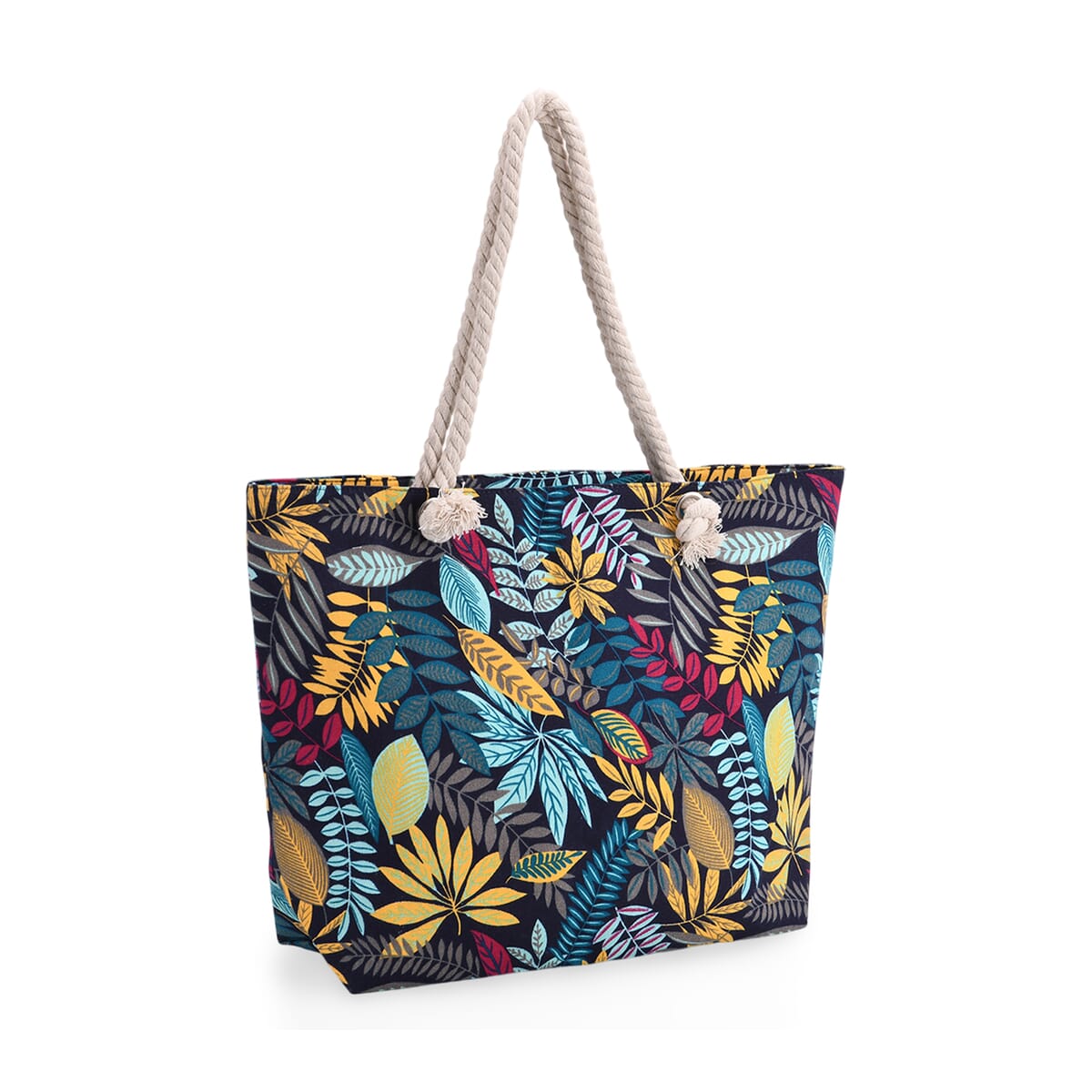 2pcs Set Black Leaves Pattern Beach Tote Bag and Hat image number 3