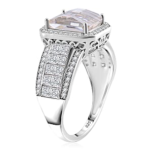 Fancy Cut White Moissanite 5.00 ctw Art Deco Ring in Rhodium Over Sterling Silver (Size 10.0)