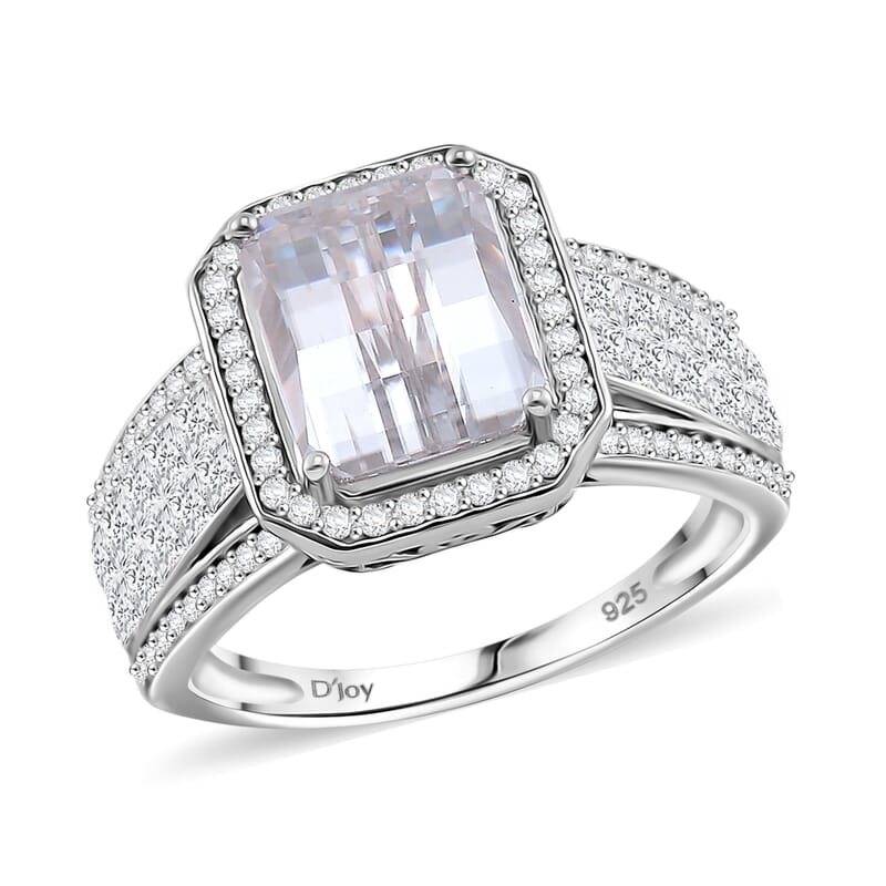 Fancy Cut White Moissanite 5.00 ctw Art Deco Ring in Rhodium Over Sterling Silver (Size 6.0)