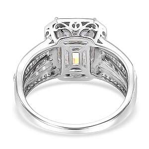Fancy Cut White Moissanite 5.00 ctw Art Deco Ring in Rhodium Over Sterling Silver (Size 6.0)