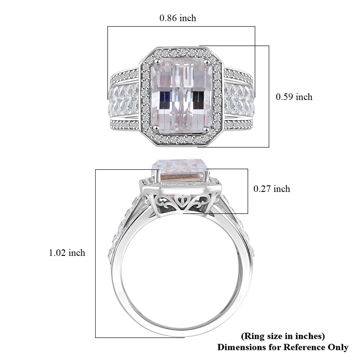 Moissanite 5.00 ctw Ring in Rhodium Over Sterling Silver (Size 6.0) image number 4