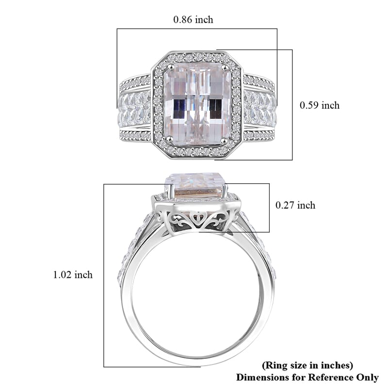 Fancy Cut White Moissanite 5.00 ctw Art Deco Ring in Rhodium Over Sterling Silver (Size 6.0)