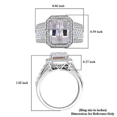 Fancy Cut White Moissanite 5.00 ctw Art Deco Ring in Rhodium Over Sterling Silver (Size 7.0)