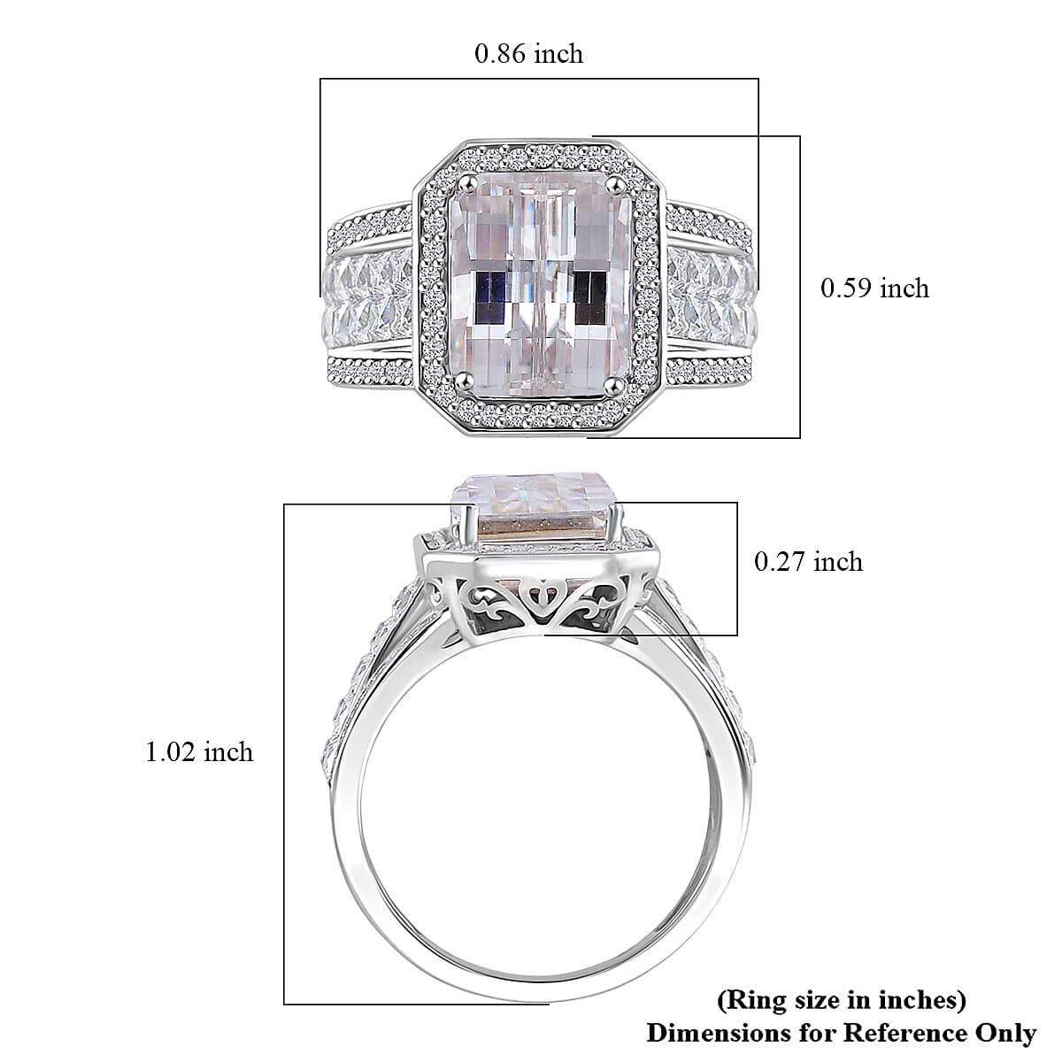 Fancy Cut White Moissanite 5.00 ctw Art Deco Ring in Rhodium Over Sterling Silver (Size 8.0) image number 4