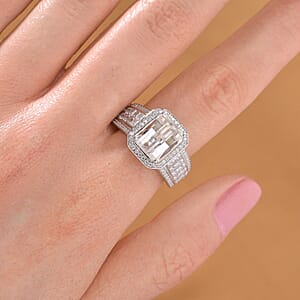 Fancy Cut White Moissanite 5.00 ctw Art Deco Ring in Rhodium Over Sterling Silver (Size 9.0)