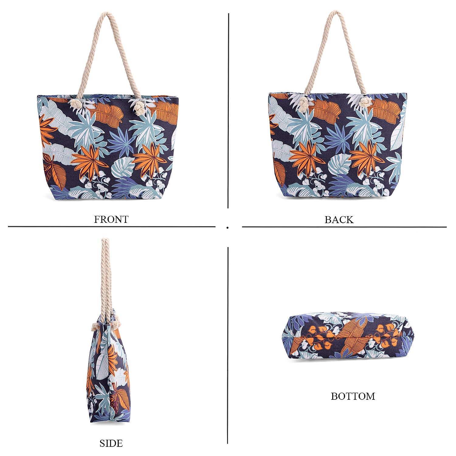 2pcs Set Orange Leaves Pattern Beach Tote Bag and Hat