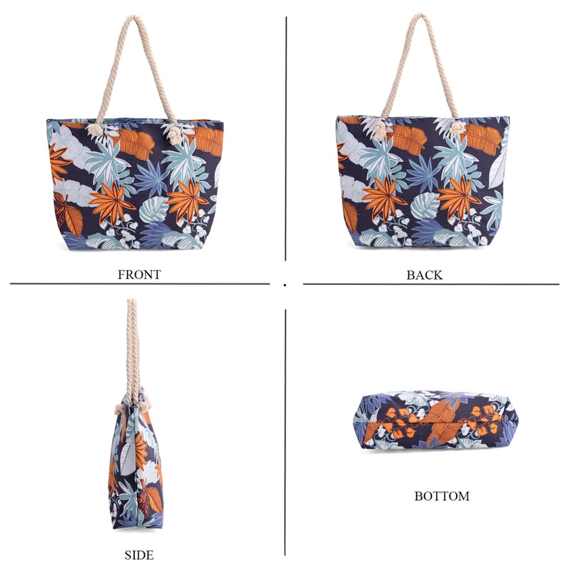 2pcs Set Orange Leaves Pattern Beach Tote Bag and Hat