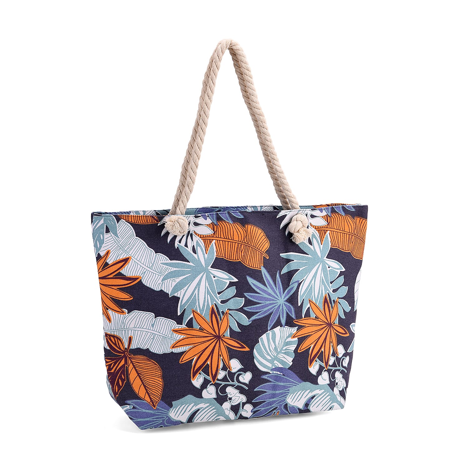 2pcs Set Orange Leaves Pattern Beach Tote Bag and Hat