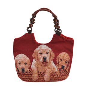 Dogs Pattern Tote Bag with Wooden Beads Handle