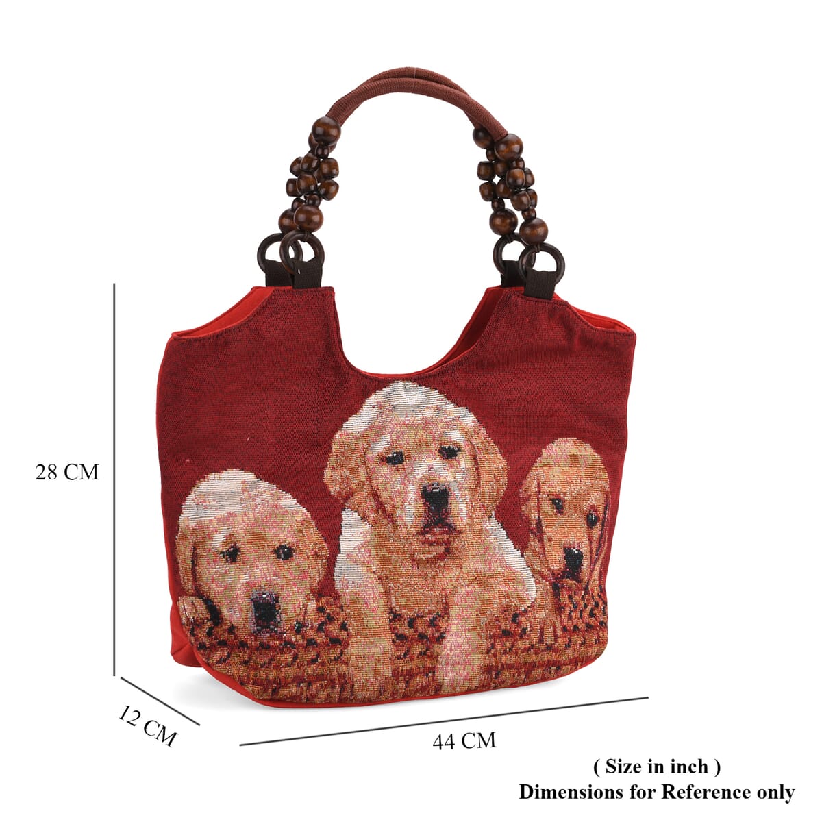 Dogs Pattern Tote Bag with Wooden Beads Handle image number 4