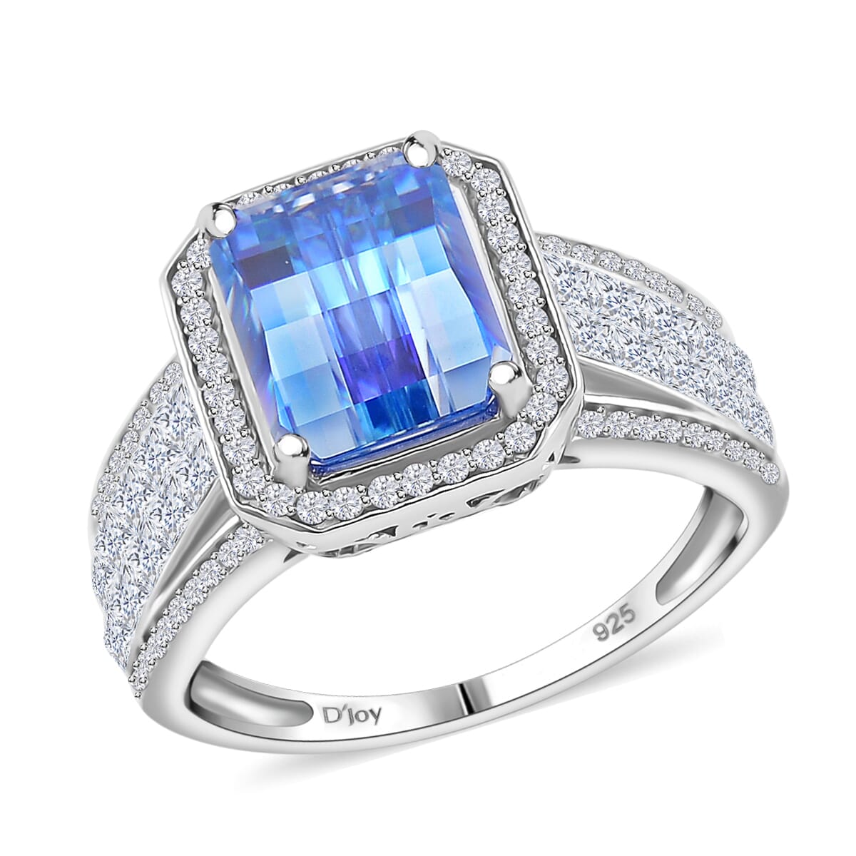 Blue and White Moissanite 5.00 ctw Ring in Rhodium Over Sterling Silver (Size 6.0) image number 0