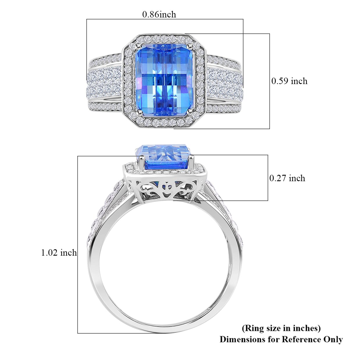 Blue and White Moissanite 5.00 ctw Ring in Rhodium Over Sterling Silver (Size 6.0) image number 4