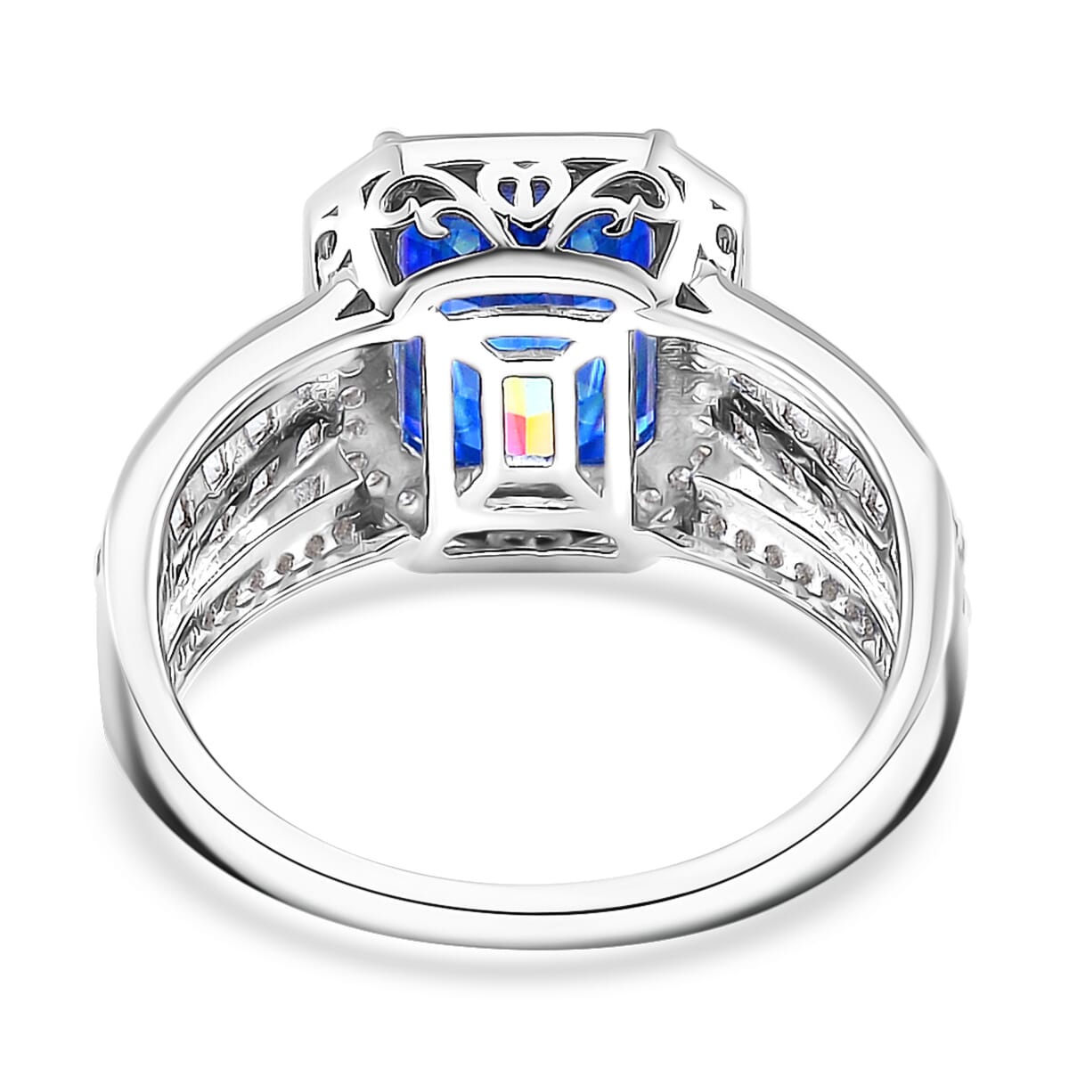 Blue and White Moissanite 5.00 ctw Ring in Rhodium Over Sterling Silver (Size 9.0) image number 3