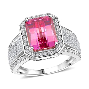 Pink and White Moissanite 6.20 ctw Ring in Rhodium Over Sterling Silver (Size 10.0)