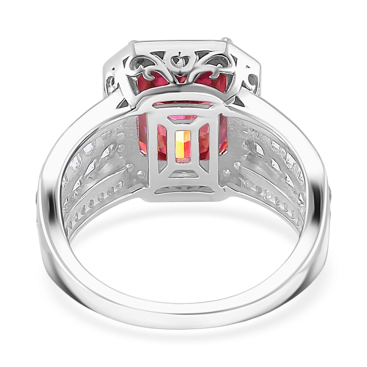 Pink and White Moissanite 6.20 ctw Ring in Rhodium Over Sterling Silver (Size 10.0) image number 3