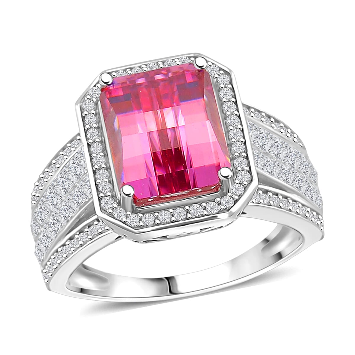 Pink and White Moissanite 6.20 ctw Ring in Rhodium Over Sterling Silver (Size 6.0) image number 0