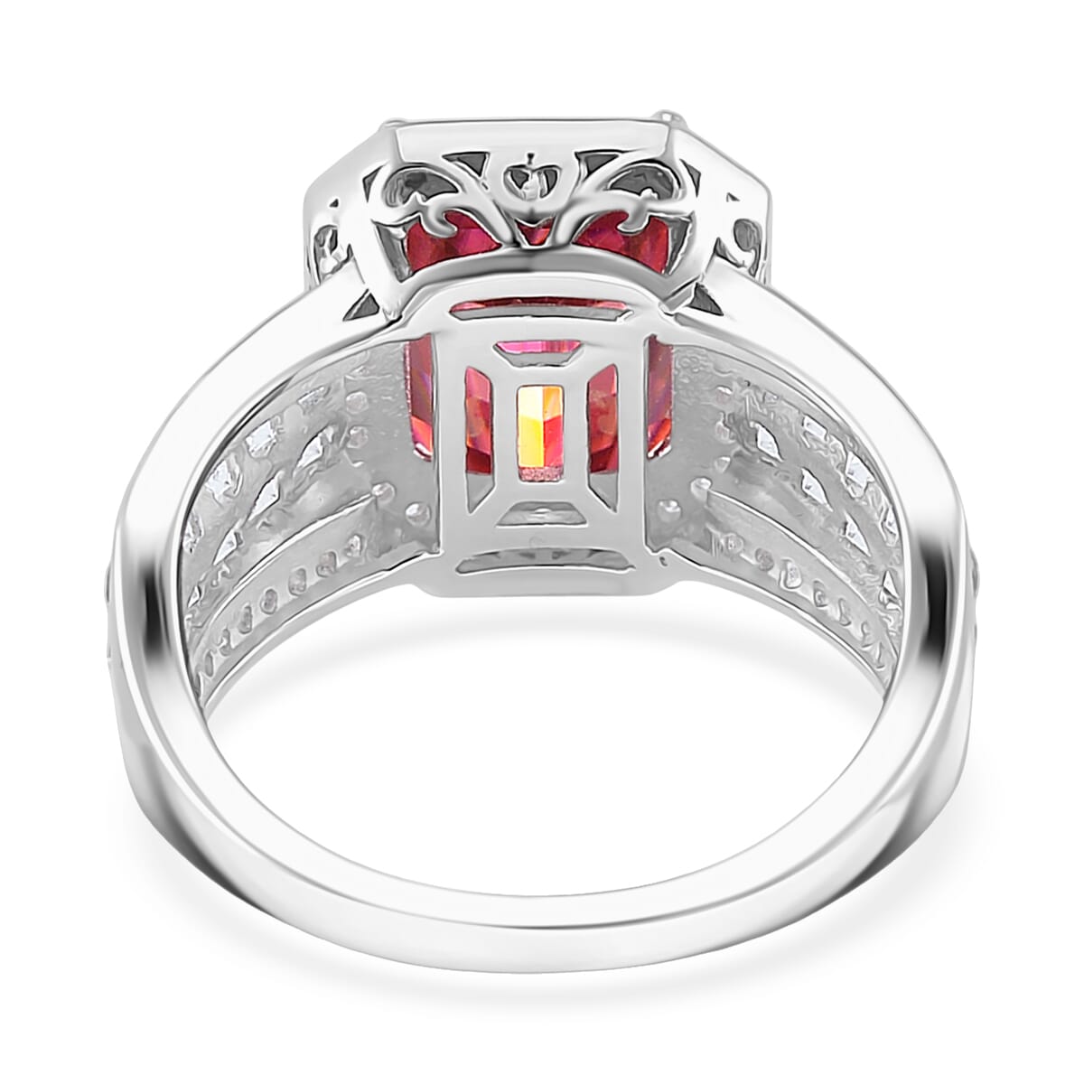 Pink and White Moissanite 6.20 ctw Ring in Rhodium Over Sterling Silver (Size 6.0) image number 3