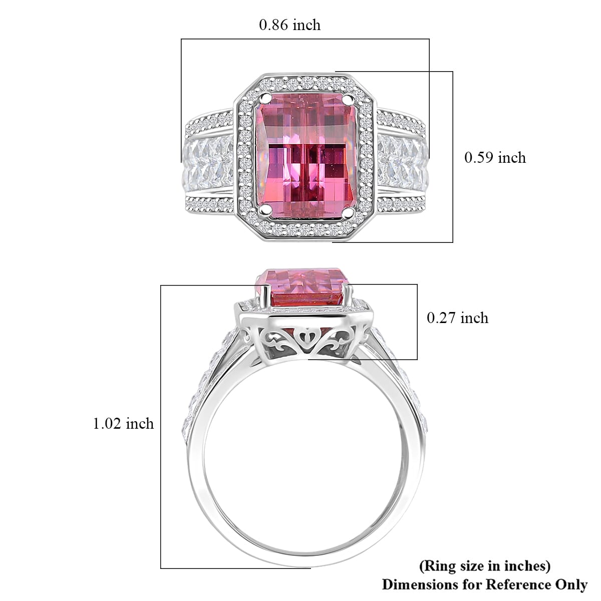Pink and White Moissanite 6.20 ctw Ring in Rhodium Over Sterling Silver (Size 6.0) image number 4
