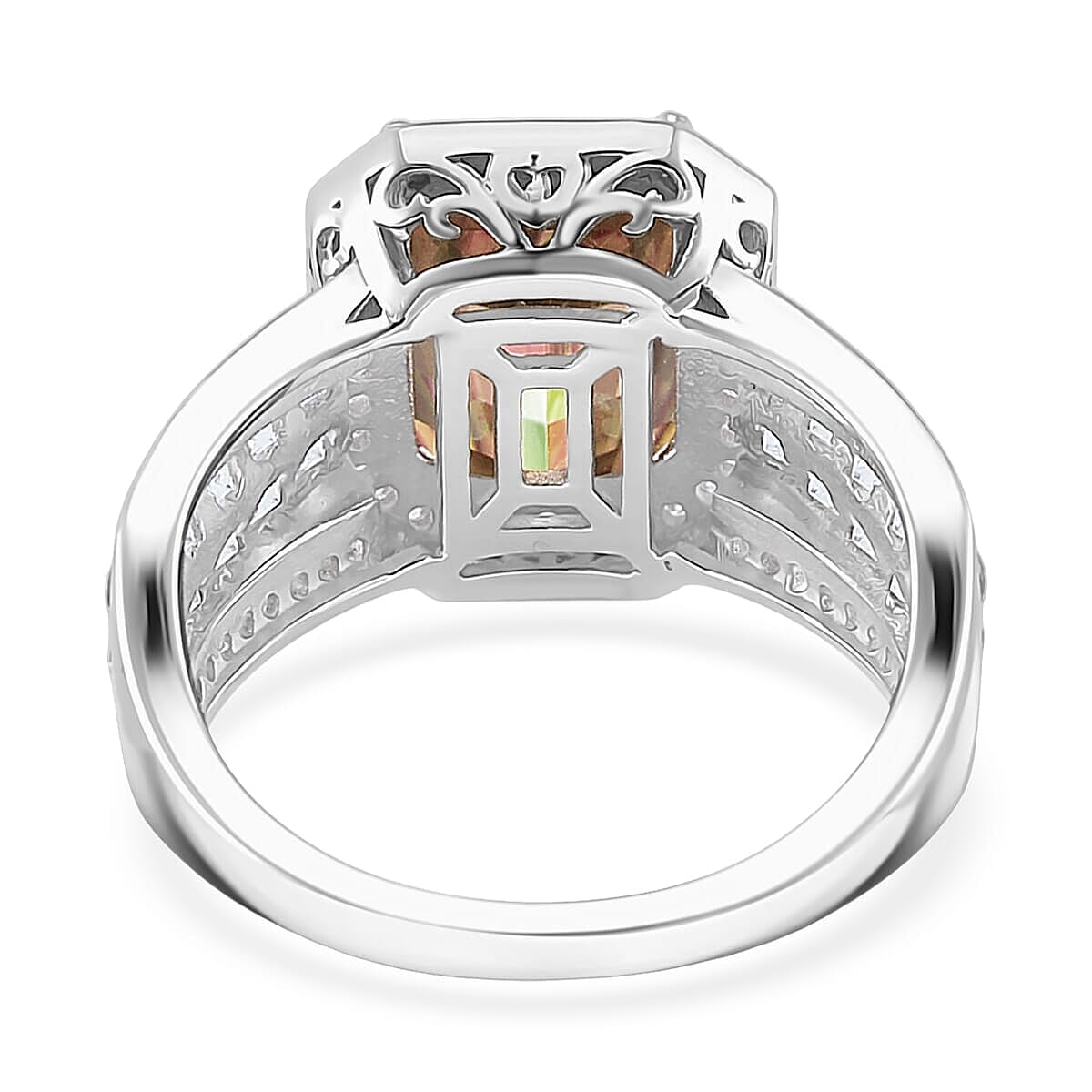 Champagne and White Moissanite 5.00 ctw Ring in Rhodium Over Sterling Silver (Size 10.0) image number 3