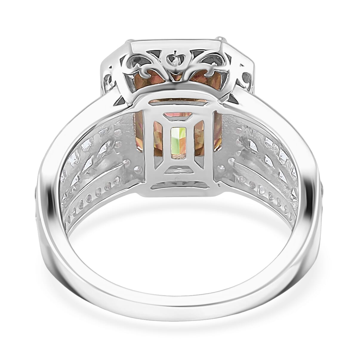 Champagne and White Moissanite 5.00 ctw Ring in Rhodium Over Sterling Silver (Size 6.0) image number 3