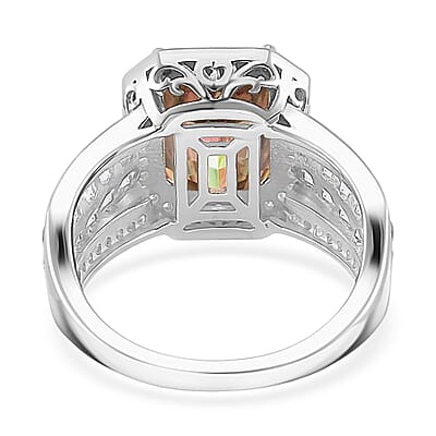 Fancy Cut Champagne and White Moissanite 5.00 ctw Art Deco Ring in Rhodium Over Sterling Silver (Size 6.0)