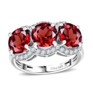 Mozambique Garnet and White Zircon 4.90 ctw Crimson Trinity Ring in Rhodium Over Sterling Silver (Size 10.0)