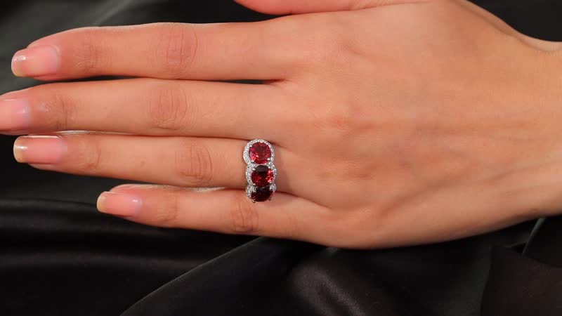 Mozambique Garnet, White Zircon Crimson Trinity Ring in Rhodium Over Sterling Silver (Size 10.0) 4.90 ctw