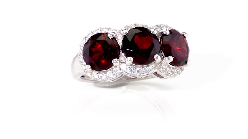Mozambique Garnet, White Zircon Crimson Trinity Ring in Rhodium Over Sterling Silver (Size 10.0) 4.90 ctw