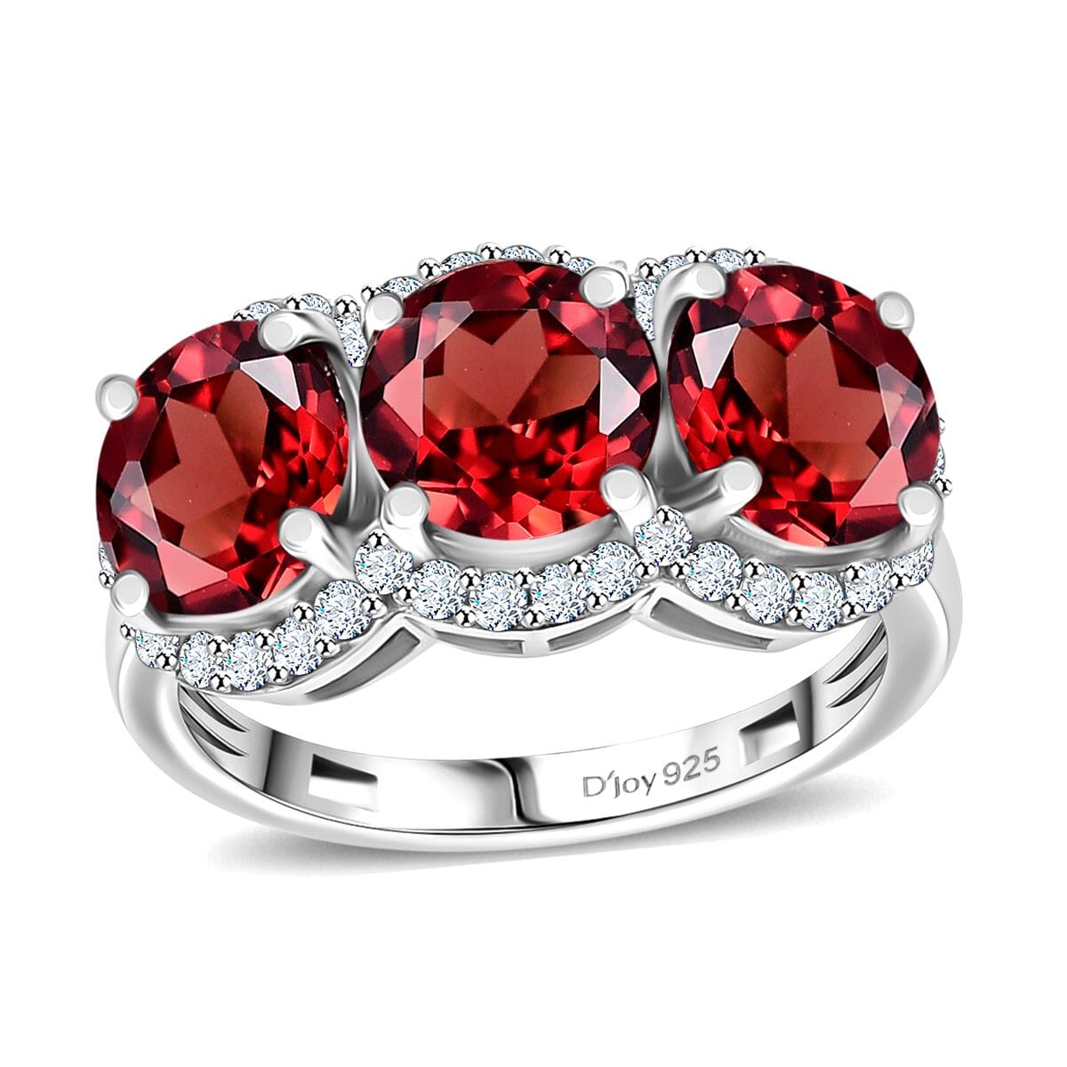 Mozambique Garnet and White Zircon 4.90 ctw Crimson Trinity Ring in Rhodium Over Sterling Silver (Size 6.0) image number 0