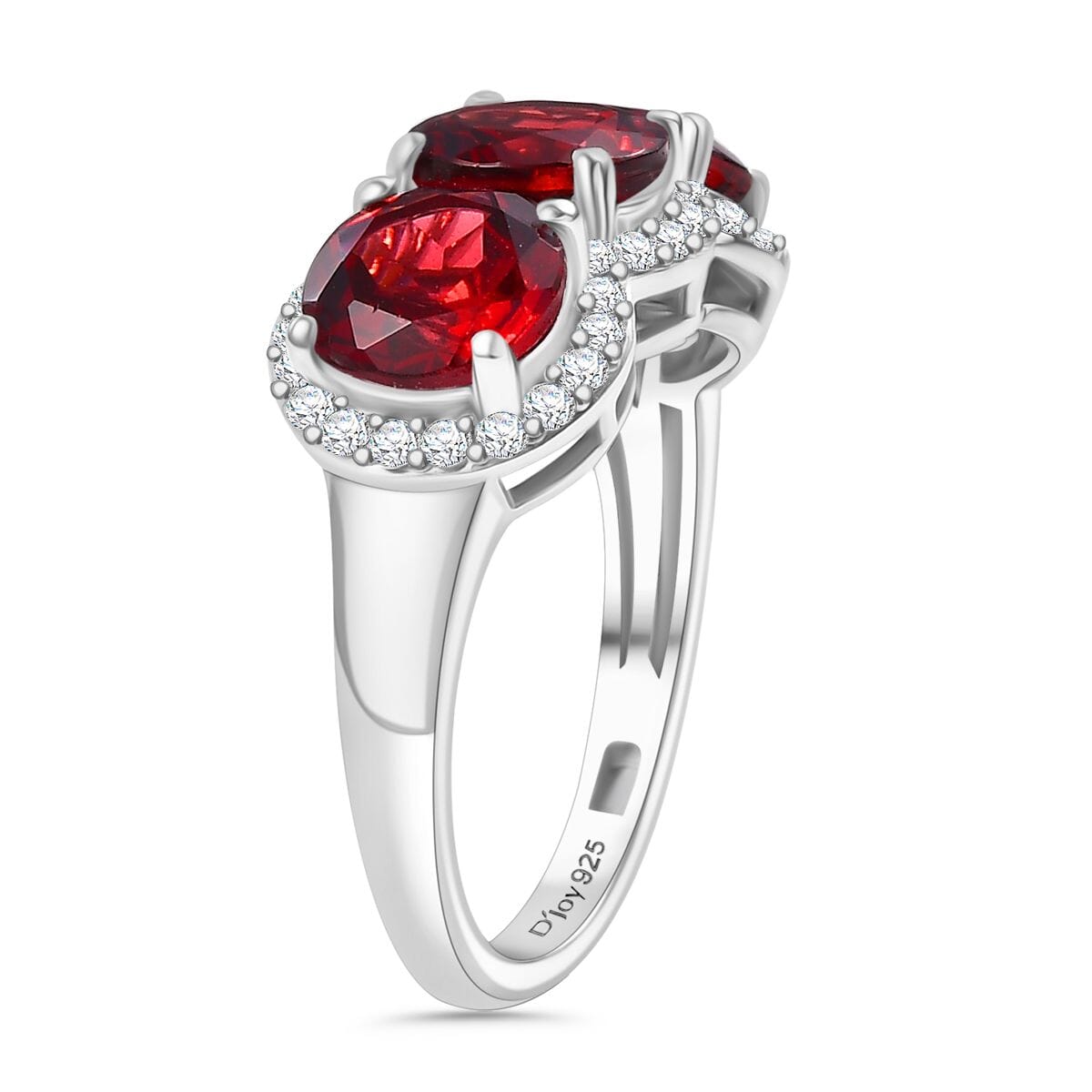 Mozambique Garnet and White Zircon 4.90 ctw Crimson Trinity Ring in Rhodium Over Sterling Silver (Size 6.0) image number 3