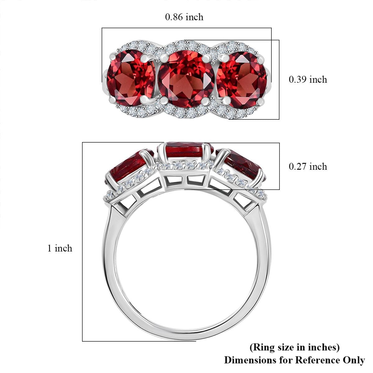Mozambique Garnet and White Zircon 4.90 ctw Crimson Trinity Ring in Rhodium Over Sterling Silver (Size 6.0) image number 5