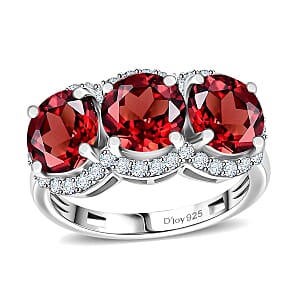 D'Joy Mozambique Garnet and White Zircon 4.90 ctw Crimson Trinity Ring in Rhodium Over Sterling Silver (Size 7.0)