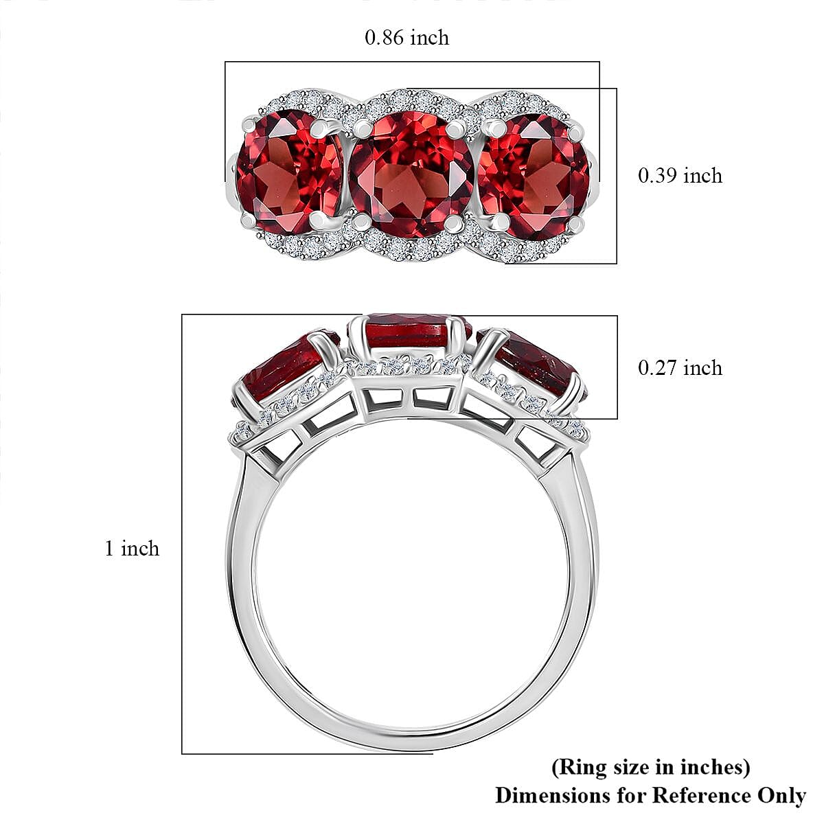 Mozambique Garnet and White Zircon 4.90 ctw Crimson Trinity Ring in Rhodium Over Sterling Silver (Size 7.0) image number 5
