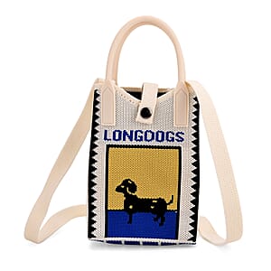 White Long Dog Print Polyester Crossbody Cellphone Bag