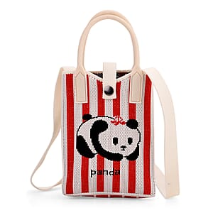 White and Panda Print Polyester Crossbody Cellphone Bag
