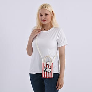 White and Panda Print Polyester Crossbody Cellphone Bag