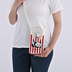 White and Panda Print Polyester Crossbody Cellphone Bag
