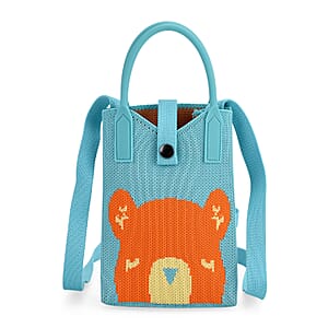 Blue and Orange Bear Print Polyester Crossbody Cellphone Bag