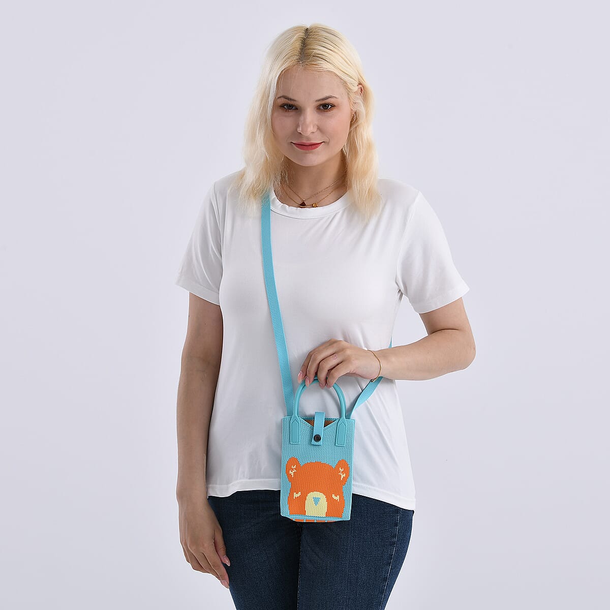 Blue and Orange Bear Print Polyester Crossbody Cellphone Bag image number 1