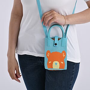 Blue and Orange Bear Print Polyester Crossbody Cellphone Bag