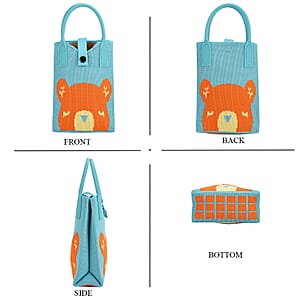 Blue and Orange Bear Print Polyester Crossbody Cellphone Bag