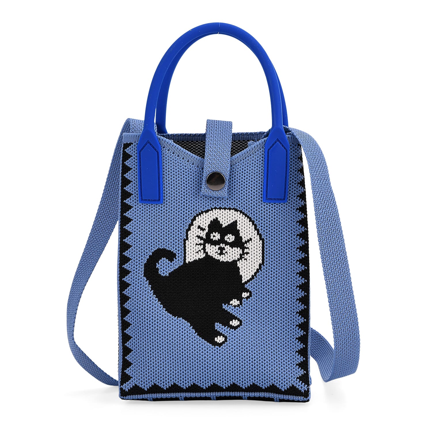 Blue with Black Cat Print Crossbody Bag