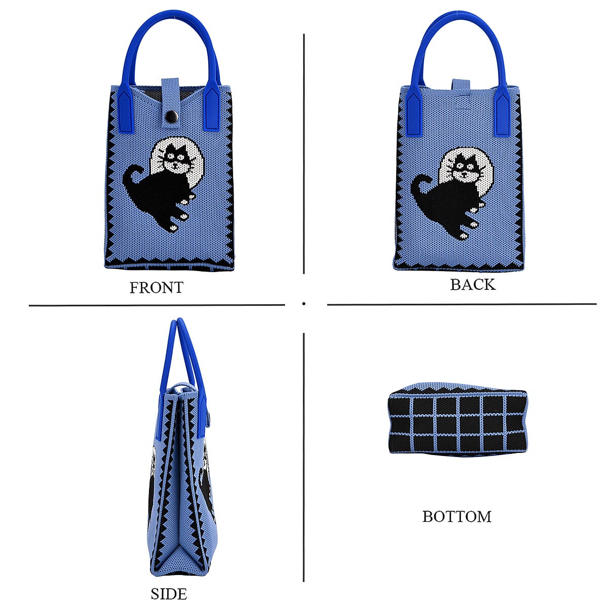 Blue with Black Cat Print Polyester Crossbody Cellphone Bag image number 3