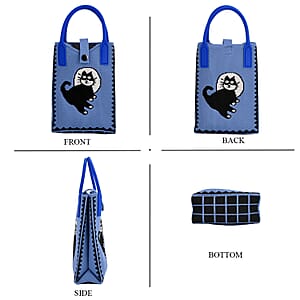 Blue with Black Cat Print Polyester Crossbody Cellphone Bag