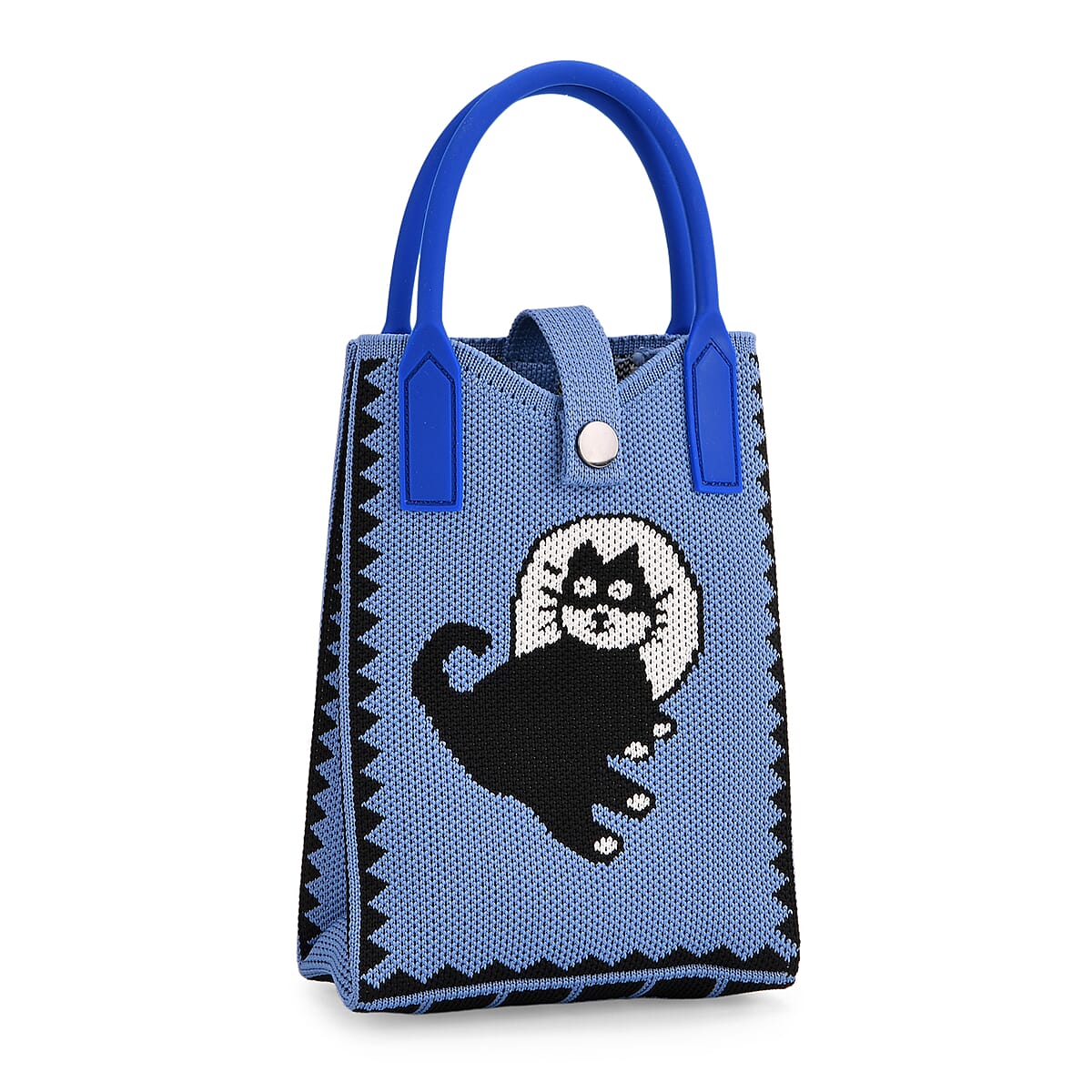Blue with Black Cat Print Polyester Crossbody Cellphone Bag image number 5