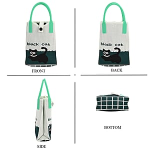 Green with Black Cat Print Polyester Crossbody Cellphone Bag