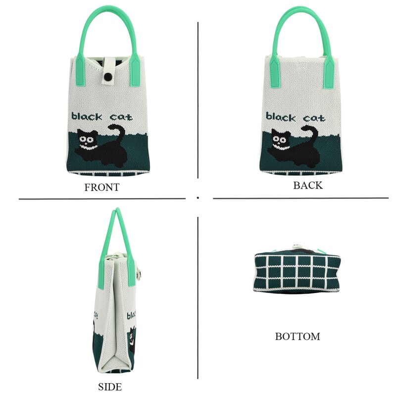 Green with Black Cat Print Crossbody Bag