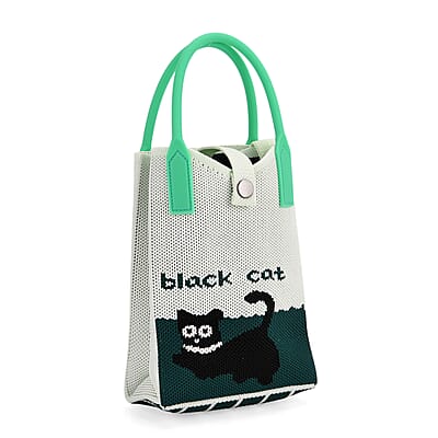 Green with Black Cat Print Crossbody Bag