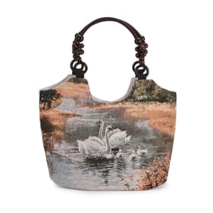 Bonny Swan Pattern Tote Bag with Wooden Beads Handle
