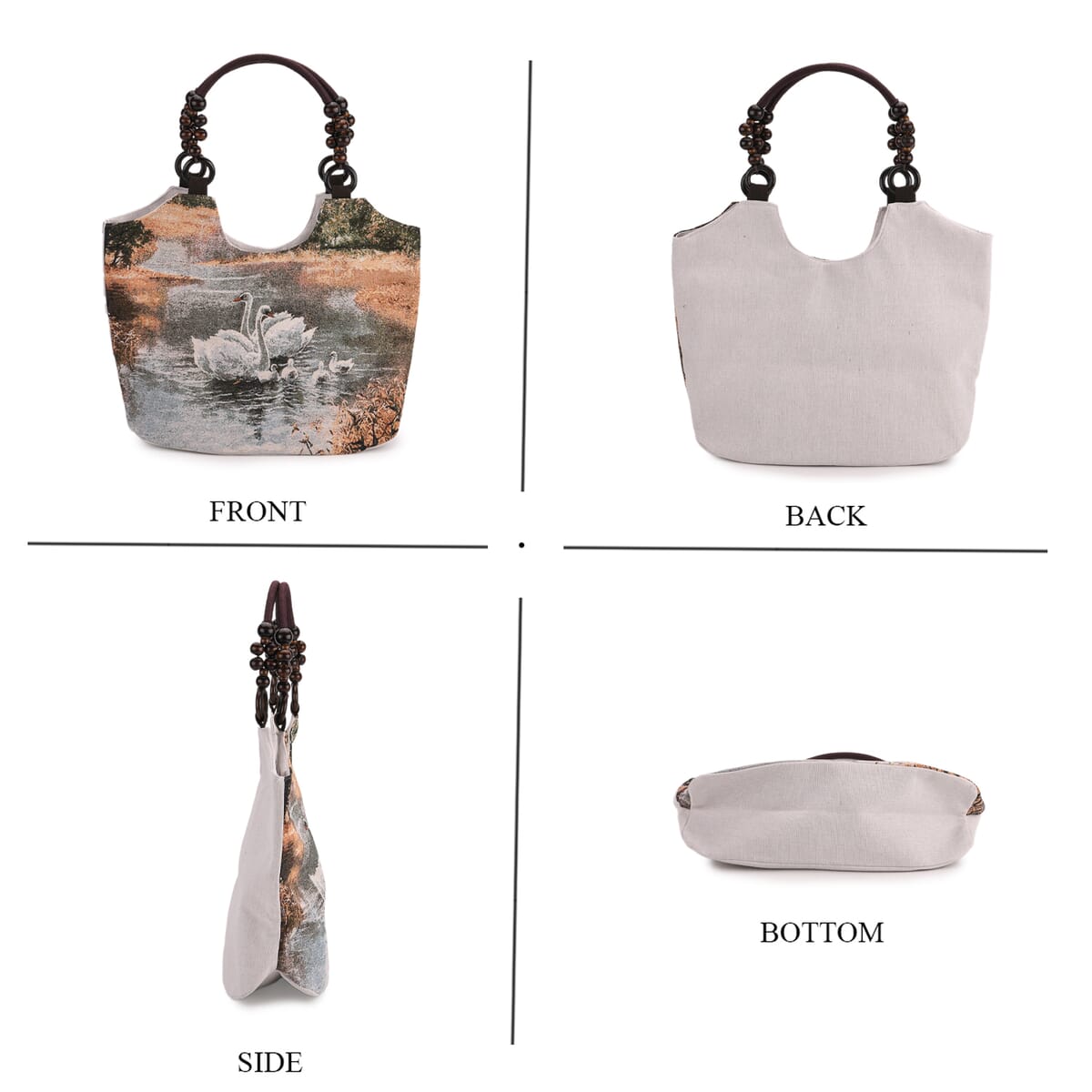Bonny Swan Pattern Tote Bag with Wooden Beads Handle image number 1